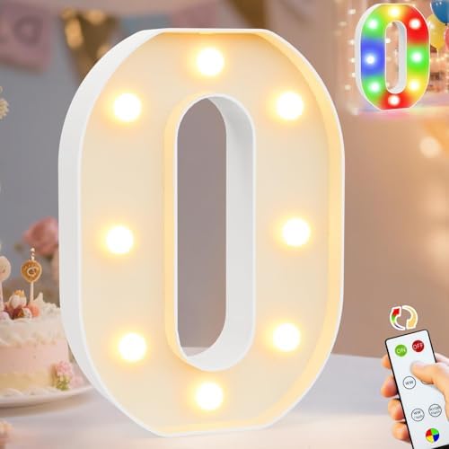 Pooqla LED Light Up Numbers 0, Warm White and Colorful Lighted Marquee Numbers with Remote, Lighted Numbers for 10th 30th 50th Birthday Decorations, Gift for Her Him Anniversary Home Party Decor by Pooqla