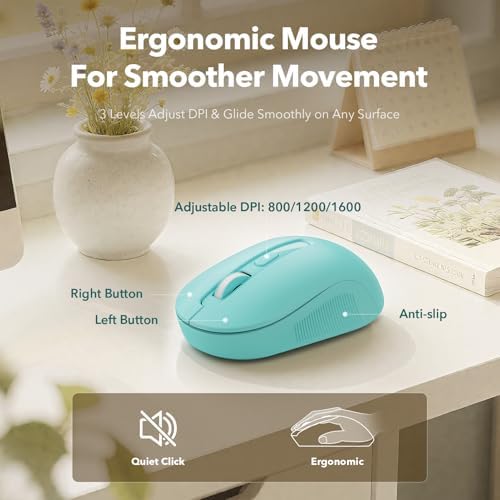 Wireless Keyboard and Mouse Combo, Full-Size Retro Typewriter Keyboard with Round Keycaps, Magnetic Wrist Rest, Tilt Legs, 2.4GHz Cordless for Mac, Windows PC, Laptop, SABLUTE CK23, Robin Egg Blue - Image 6