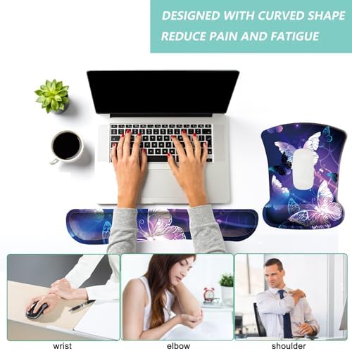 Keyboard Wrist Rest Pad Mouse Pad with Wrist Support Set of 3, Gaming Mousepad with Non-Slip Rubber Base, Ergonomic Memory Foam Mouse Cushion Support for Home Office Laptop Computer, Butterfly - Image 5