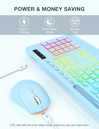 SABLUTE Wireless Keyboard and Mouse Combo, 9 Backlit Effects, RGB, 2.4GHz - Image 4