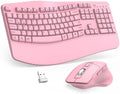 Wireless Keyboard and Mouse Combo, 2.4G Full Size Wave Keys Ergonomic Keyboard with Wrist Rest and 3-Level DPI Adjustable Wireless Ergonomic Mouse for Windows, Mac OS Desktop/Laptop/PC(Pink) by Unknown