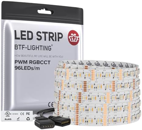 BTF-LIGHTING RGBCCT LED Strip UL Listed 16.4ft 96LED/m 300LED DC12V IP30 by BTF-LIGHTING