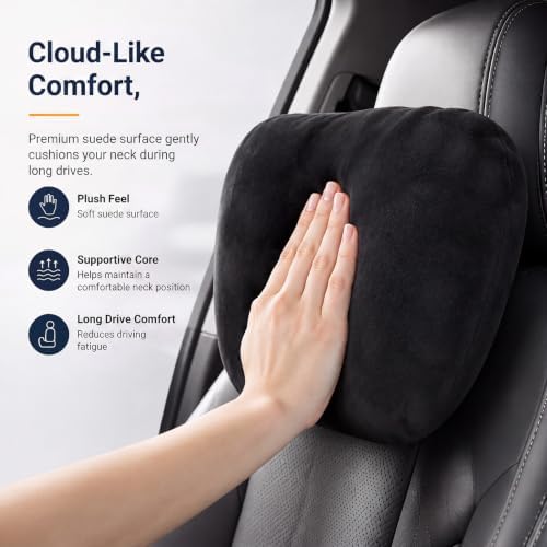 2 PCS Car Pillow for Driving Seat Soft Suede Headrest Neck & Lumbar Support | Universal Fit,Pain Fatigue Relief,Comfortable Plush,Elastic Adjustable Strap,Travel Sleep,Breathable Machine Washable Cover - Image 2