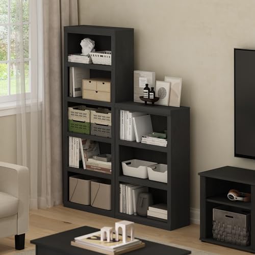 Furinno Rail Book Shelf, 3-Tier Bookshelf with Open Shelf, Bookcase with Classic Style Edges, 10 x 24.6 x 39, for Organization and Storage, for Living Room, Bedroom, Home Office, Blackwood - Image 2