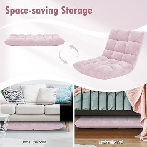 Moccha 14-Position Floor Sofa, Folding Sofa Chair with Back Support, Memory Foam Floor Gaming Chairs for Adults, Adjustable Padded Couch Recliner, Chaise Lounge for Reading, Meditating (Light Pink) - Image 7