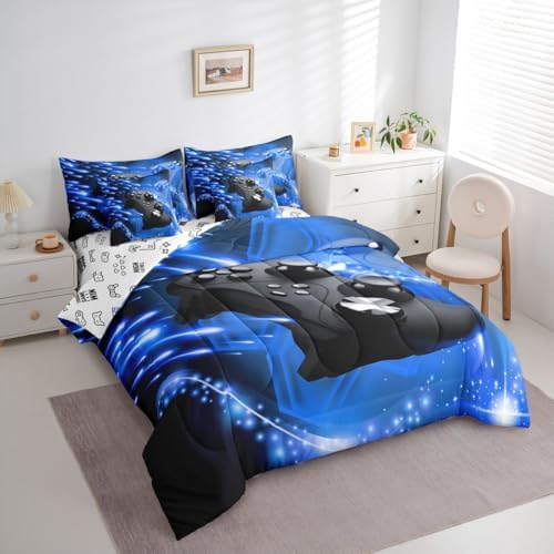 Erosebridal Gamepad Bedding Sets 7 Piece Queen Size Boys Gaming Comforter Set | Video Games Bed in A Bag with Sheet for Kids Teens Adult Bedroom Decor, Modern Gamer Console Bed Sets - Image 3