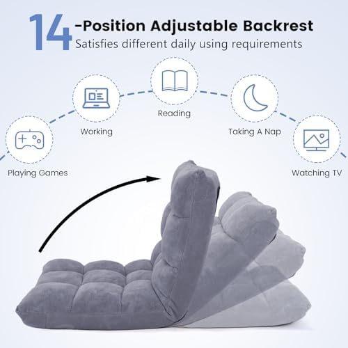 Moccha 14-Position Floor Chair, Folding Sofa Chair with Back Support, Memory Foam Floor Gaming Chairs for Adults, Adjustable Padded Couch Recliner Sleeper Bed for Reading, Meditating, Gray - Image 5