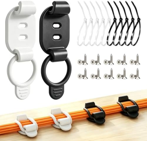 10 Sets Adjustable Cable Management Clips, Self Adhesive Cord Organizer with Elastic Loop, Reusable Cable Holder for Desk, Under Desk, Wall, TV, Office, Home, Charging Cables, USB, HDMI, PC Wires by BYXIWA