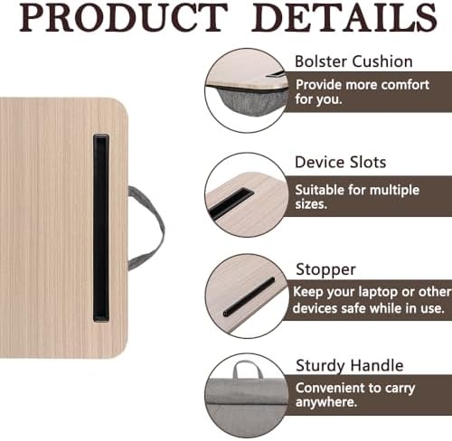 Lap Desk, Portable Laptop Desk Fits Up to 16“ Laptops, with Tablet Slot, Built-in Cushion, Great for Home & Office,Lap Desk with Cushion (Black Wood, Medium) - Image 5