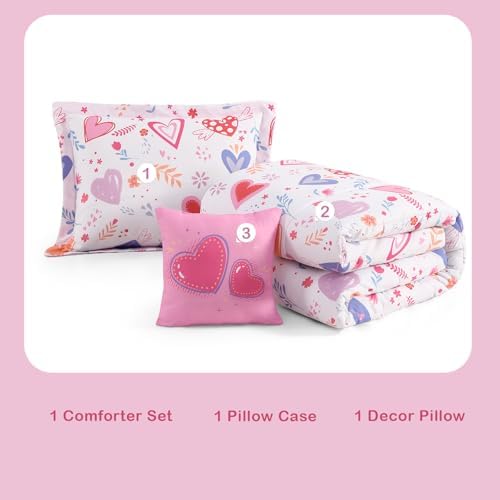 Twin Comforter Set for Girls - 3 Pieces Pink Hearts Twin Bedding Sets - Image 6