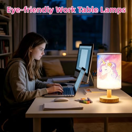 Unicorn Kids Bedside Table Lamp for Girls Bedroom 3 Color Dimmable Eye Caring LED Nightstand Lamp,Kids Night Light with LED Bulb,Cute Unicorn Room Decor Desk Lamp,Perfect Birthday Gifts for Girls - Image 6