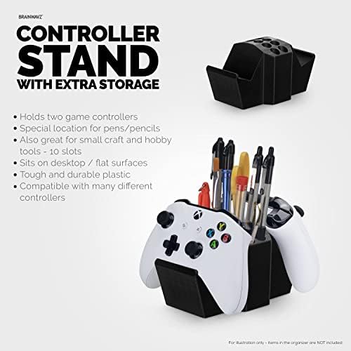Game Controller Holder & Desktop Pen Organizer Stand With Ten Slots for Pens, Pencils, Stationery, Craft Tools & More - Universal Design for PS5 XBOX SERIES X ONE PS4 SWITCH PC Gamepads - D05 - Black - Image 3