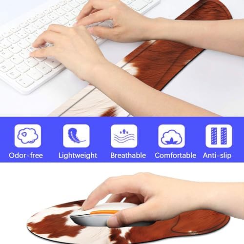 Keyboard Wrist Rest and Mouse Pad Wrist Support Set with Coaster,Comfortable for Easy Typing,Pain Relief,Memory Foam Keyboard Pad Set for Laptop Mac,Cowhide Farm Animal Skin Leopard Brown Cow - Image 6