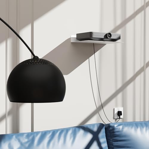 Floating Metal Wall Mount Shelf,Shelf for Projector,TV Cable Box,Router,Speaker,Sound Bar,Camera,Gaming,Decor Display (White, 12.6" x 7.9") - Image 4