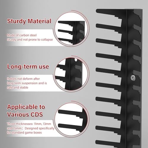 6 Pack Video Game Storage Wall Mount Game Case Holder, Heavy Duty Metal Wall-Mounted Media Storage Shelves for PS, Xbox, DVD, Switch Game Organizer, Holds up to 108 Disc Boxes - Image 4