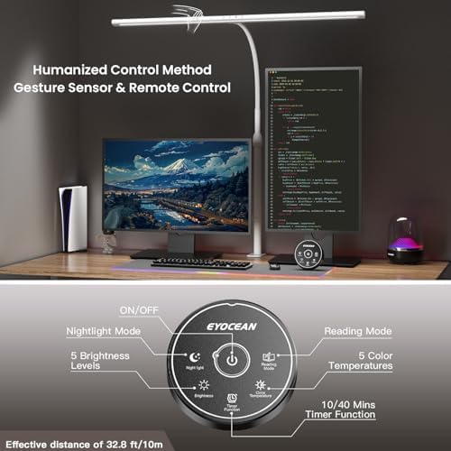 EYOCEAN Desk Lamp, 31.5" Desk Light for Home Office, Brightest 24W, Gesture Sensor & Remote Control, Dimmable & Color Temperature, Monitor Light Bar with Telescopic Rod, Height Adjustable - Image 3