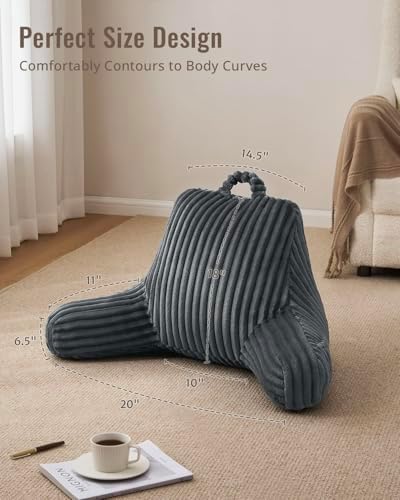 Blissful Diary Reading Pillow for Sitting in Bed, Flannel Back Pillow Bed Sitting Up for Adult & Children, Backrest Cushion for Sit Up in Couch or Floor, Dorm Essentials, Dark Gray - Image 4