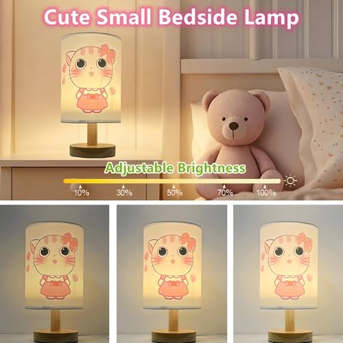 Pink Kitty Kids Table Lamp for Bedroom Girls Bedside Lamps 3 Colors Dimmable Nightstand Cat Night Light with Cartoon lampshade Desk Lamp for Girls Boys Room Nursery Decor,Kitty Gifts for Girl - Image 3