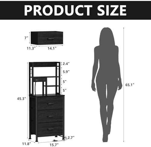 Furnulem Black Nightstands Set of 2, Tall Night Stand with Charger Station - Image 3