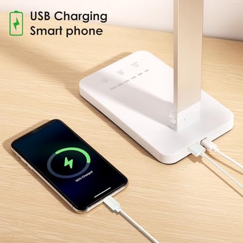 LAOPAO LED Desk Lamp, Dual Head Desk Light, 5 Levels Dimmable & 3 Color Modes Eye-Caring Table Light with USB Charging Port, Table Lamp for Reading, Studying, Home Office,White - Image 3