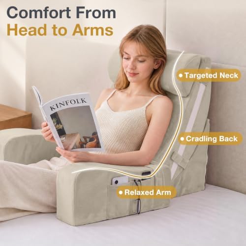Sasttie 15-25 inch Adjustable Reading Pillow with Armrests, Beige - Image 5
