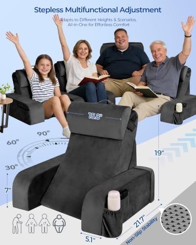 Kayfia Reading Pillow, 30-90° Stepless Adjust Angle Height, Medium, Black - Image 2