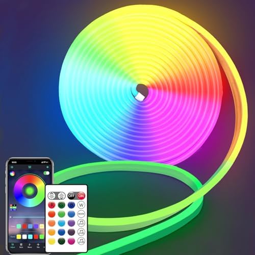 segrass 16.4FT DC24V RGB LED Neon Rope Lights with Remote/APP Control, Waterproof, Flexible, Multicolor, Modern Style for Bedroom, Room, Outdoors, Christmas Decor by segrass