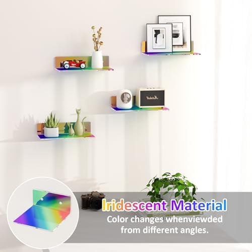 Sezanrpt 12 Inches Iridescent Wall Shelves, Moisture-Proof Acrylic Organizer Shelves for Bathroom, Bedroom, Living Room, Retail, 4 Pack - Image 3
