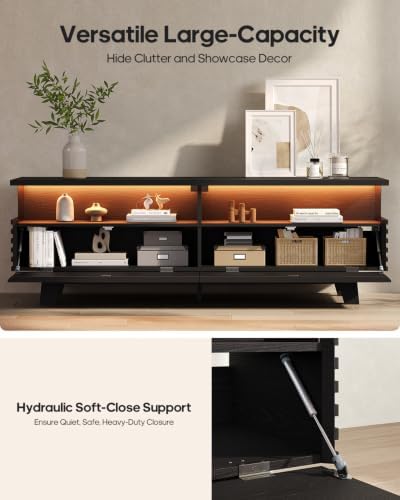 HAUOMS TV Stand for Living Room with Cable Management, Hidden Power Station (Black, 59 Inches) - Image 5