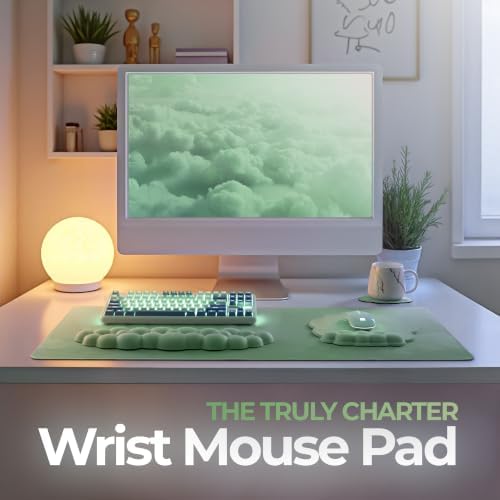 TheTrulyCharter- Cloud Wrist Rest Keyboard, Mouse Pad, Wrist Rest for Computer Keyboard, Cloud Drink Coaster and Simple Mouse Pad. (Sage-Star- Sky) - Image 2