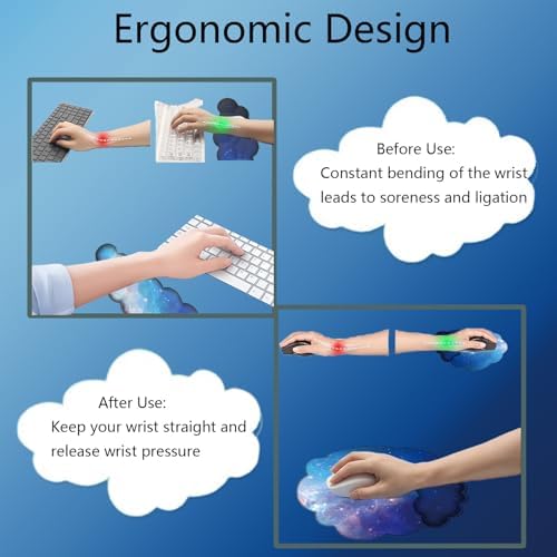 Cloud Wrist Rest Keyboard Galaxy Mouse Pad with Wrist Rest Ergonomic Space Wrist Pad Memory Foam Non-Slip Wrist Pad Support for Computer Laptop Gaming Home Office Relief Typing Pain Gradient Blue - Image 5
