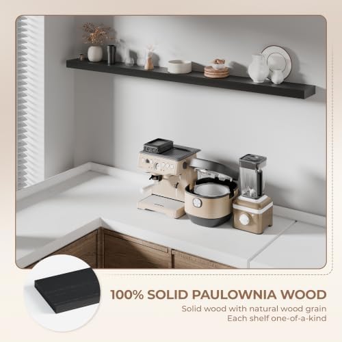 60 inch Long Black Floating Shelves Set of 1 | Solid Wood Large Wall Shelves with Invisible Brackets for Living Room, Bedroom, Bathroom, Kitchen, Laundry Room (Black, 60 Inch) - Image 3