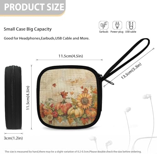 Pumpkin Maple Leaf Thanksgiving Earphone Case Earbuds Small Carrying Cases Portable Headphone Organizer Storage Pouch Bag with Handle Make The Headphone Cable to Be Better Placed - Image 5