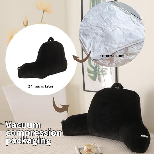 Large Plush Backrest Pillow for Sitting in Bed,Faux Fur,Black | 19" Back Pillow with Arms Supports Adults,College Students,Elbows & Forearms for Dorm Reading,Gaming,Watching TV - Image 4