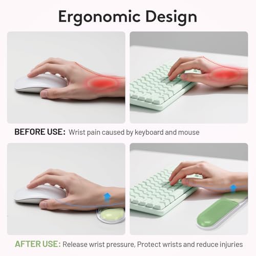 Gel Wrist Rest for Keyboard Mouse, Ergonomic Wrist Support Mouse Pad for Easy Typing Pain Relief, Comfortable Keyboard Wrist Pad, 2 PCS, Green Color Block - Image 3