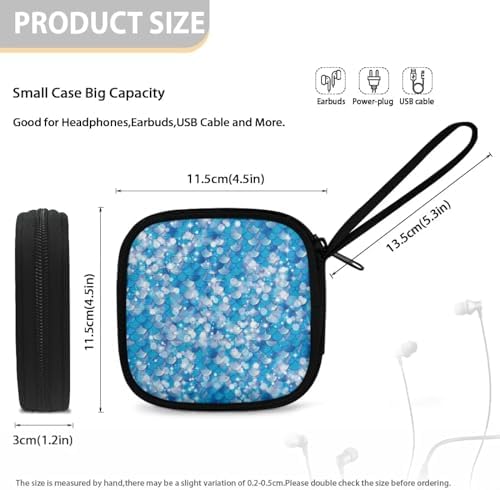 Blue Mermaid Scales Headphones Carrying Case, Protective Shell Travel Bag for Cable, Charger Storage for Earphone, Earbud, Earpieces - Image 5