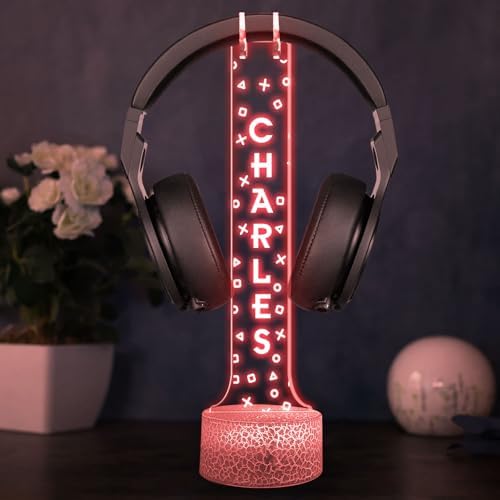 Custom LED Headphone Holder with RGB Lights, Personalized Gamer Headset Stand, Gaming Desk Organizer, Valentine Gift for Boyfriend, Teen Gamer Gift, Custom Gifts for Him - Image 2