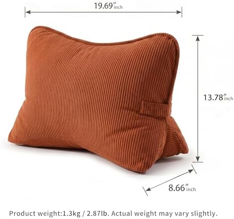 Pat. Pend. Corduroy Back Support Pillow for Bed Sitting and Headboard Support, Lumbar Cushion for Relaxing and Watching TV, Triangle Backrest Pillow, Brick Red - Image 6