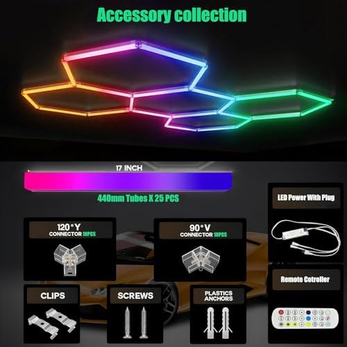 25Pack RGB Hexagon led Garage Lights,5 Hexagon Light with Multi Color,Dimmable&Speed Adjustable RGB Hex Wall Lights,DIY Design for Remote Control & Smart App Control Music Modes - Image 6