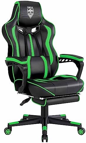 Vonesse Gaming Chair with Footrest, Big and Tall Gamer Chair with Massage, Reclining Computer Gaming Chair for Adults, Ergonomic Game Chair for Teens, High Back Video Game Chairs(Green/Black) by Vonesse