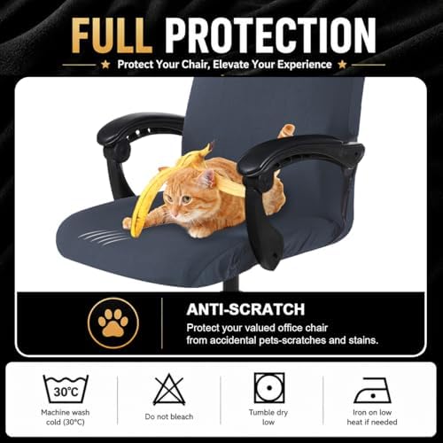 Elastic Computer Chair Cover with Durable Zipper - Protective Removable Washable Universal Office Desk Chair Seat Slip Cover - Stretchy Soft Anti-dust Desk Chair Seat Protector for Dogs, Cats, Pets - Image 6