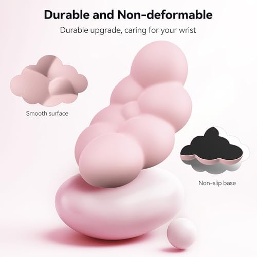 TECKNET Cloud Keyboard Wrist Rest Set, Cloud Wrist Rest with Non-Slip Base, PU Leather Wrist Pad for Keyboard with Ergonomic Memory Foam for Computer Laptop Office Gaming and Pain Relief, Light Pink - Image 5