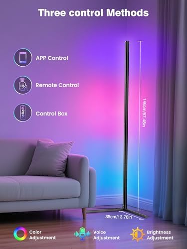 RIYO LED Corner Floor Lamp App Remote Control Music Sync Ambient Lamp - Image 3