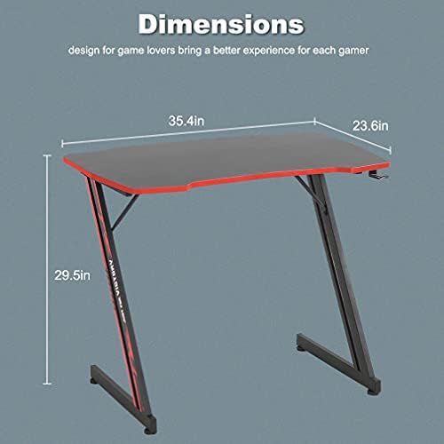 BestOffice Gmaing Desk 35.4in PC Computer Desk Z Shaped Gaming Workstation Ergonomic Gaming Table with Headphone Hook for Home Office, Red - Image 2