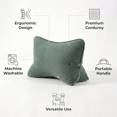 Pat. Pend. Corduroy Lumbar Support Pillow for Sitting and Posture Support, Triangle Cushion for Bed, Sofa or Couch, Reading Back Pillow with Removable Washable Cover, Peacock Blue - Image 4