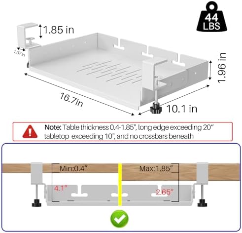 BYMECOST No Drill Under Desk Laptop Mount, Metal Under Desk Storage Shelf - Image 2