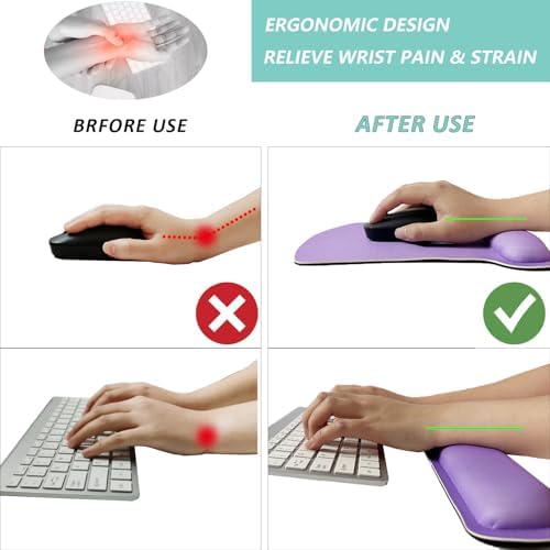 Keyboard Wrist Rest Pad Mouse Pad with Wrist Support Set of 3, Gaming Mousepad with Non-Slip Rubber Base, Ergonomic Memory Foam Mouse Cushion Support for Home Office Laptop Computer, Purple - Image 2