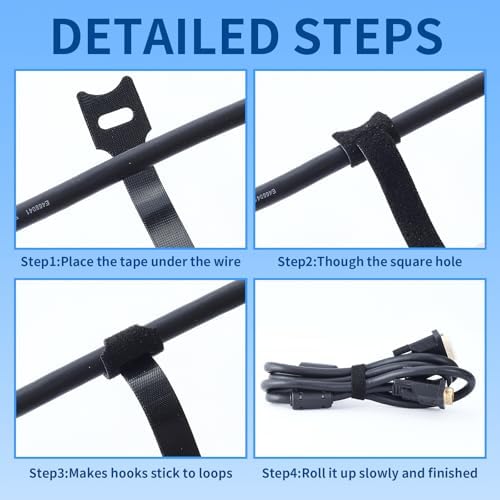70 PCS 6 inch Cable Ties Reusable Cable Management Adjustable Cable Organizer, Cable Straps, Cord Wraps and Hook Loop Straps for Computer,Gaming, Wire, Desk- Home Office Essentials - Image 5