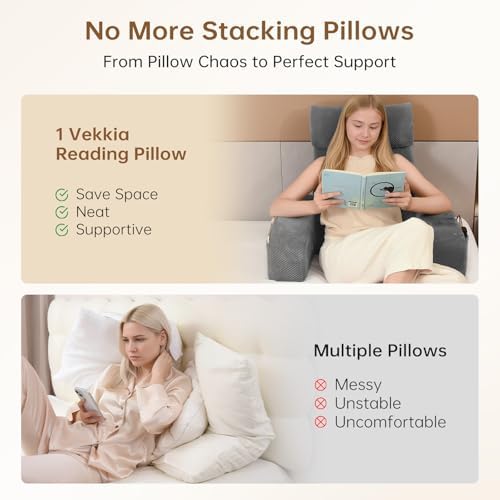 Vekkia 19'' Reading Pillow for Adults with XL Side Pockets - Image 2