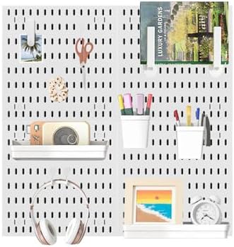 Pegboard Combination Wall Organizer Kit，4 Pegboards & 20 Accessories, Mount Display Pegboard Panel for Home Office, Gaming Room, Wall Storage,Crafts Organization,12''x12'' Each (White) by Unknown
